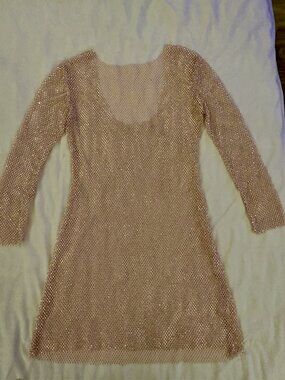 Glitter Embellished Long-sleeve Dress Size M